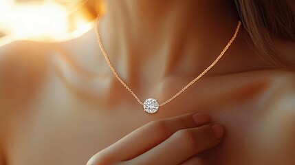 A Woman Wearing A Delicate Diamond Necklace