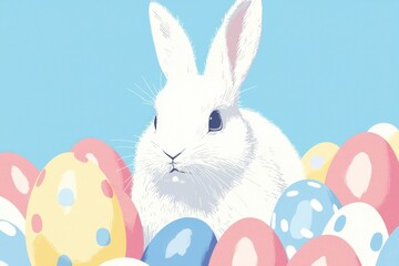 Obraz premium White Easter Bunny Amidst Pastel Eggs