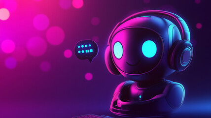 Fototapeta premium Friendly robot character with headphones engaging in conversation in vibrant colors