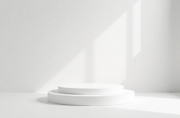 White round podium on a white background. Minimalistic product presentation background 3d rendering mock up