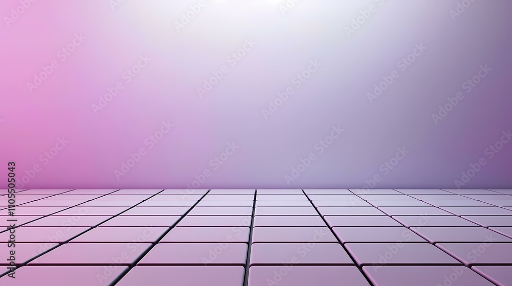 Poster a purple gradient background with a tiled floor in the foreground.