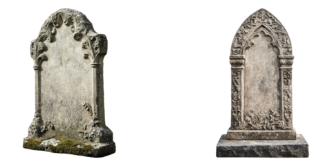Old tombstone isolated on transparent background, Set of