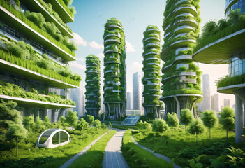 Fantasy on the theme of a future city, environmentally friendly, united by nature