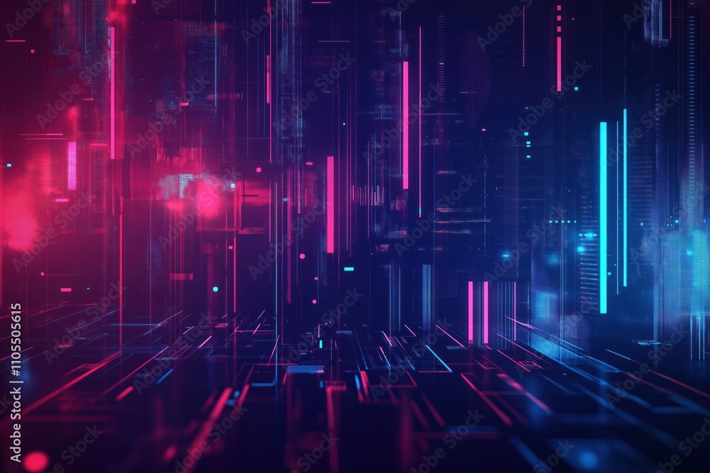 Poster futurist abstract tech background generative ai design. neon glow lines, shapes create dynamic urban