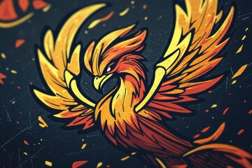 Fiery Phoenix Bird Majestic Wings Soaring Design