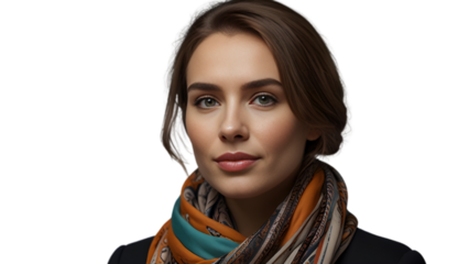A professional woman in a scarf on a transparent background