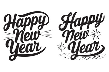 Elegant Happy New Year Black and White Typography Designs.  