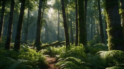 Fototapeta premium Sunbeams Through a Forest
