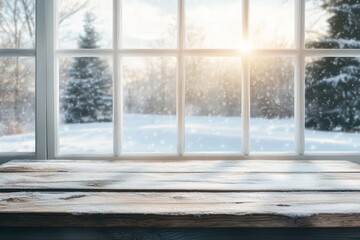 Fototapeta premium Snowy Winter Landscape Viewed Through a Window