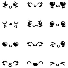 Cute black and white emoji expression illustration featuring a variety of playful and expressive faces, perfect for adding character and emotion to digital designs, communication, or art projects