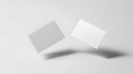 Two blank business cards floating in mid-air with a shadow below them.