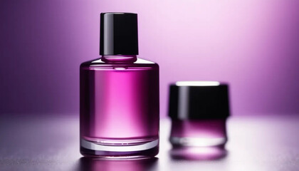 Purple cosmetic bottle on purple background, ai