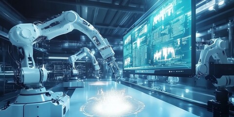 Futuristic Factory Robotics Automation AI Technology Industry 4 0