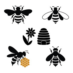 simple Bee silhouette icon bundle.eps