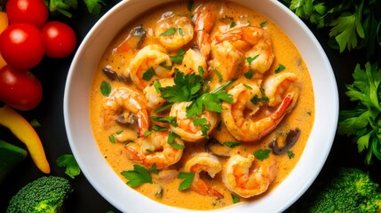 Creamy Shrimp Pasta with Fresh Herbs and Colorful Vegetables