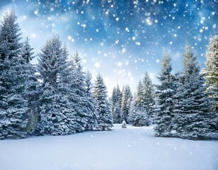 Fototapeta premium sparkling winter scene with snow falling gently over evergreen trees