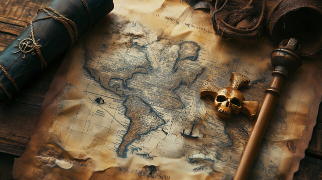 Pirate treasure map skull treasure