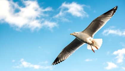 Obraz premium Free soaring black and white birds under blue sky