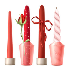 A collection of illustrations for Valentine's Day. Hand-drawn illustrations of candles, flowers, envelopes and sweets