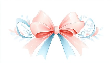 Cute pink bow clipart in a flat vector style, elegantly placed on a white background, perfect for festive or decorative themes.
