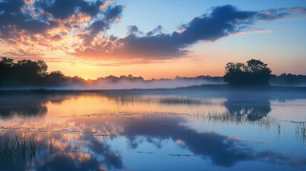 Fototapeta premium sunrise over the lake