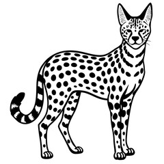 Vector artwork of a serval, a wild carnivorous animal, depicted in detail, ideal for nature, wildlife, and artistic projects.