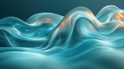 Abstract design of smooth teal waves illuminated by soft light in a serene environment