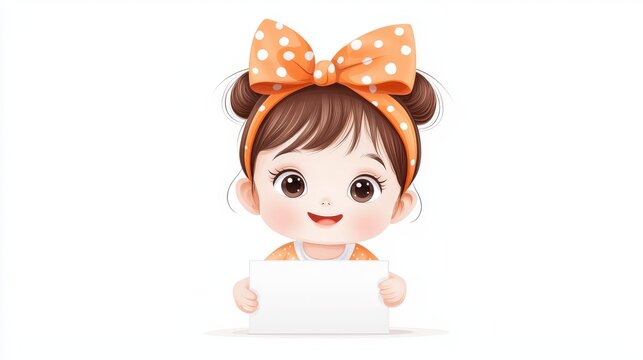 a baby girl with a bow on her head, wearing a cute dress, isolated on a white background.