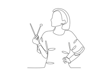 Single continuous line drawing of Female dentist holding dental tool, dental concept.  Dynamic single line draw design graphic vector illustration.
