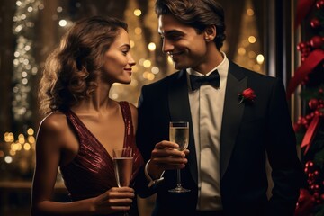Chic elegant couple at romantic date dinner. Valentine's Day.