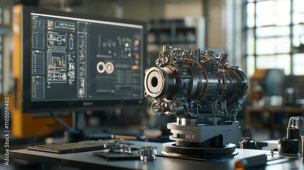 Poster advanced engineering workstation showcasing a turbine assembly design process