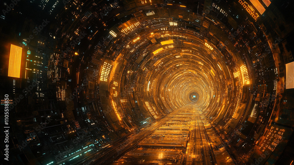 Aufkleber intricate tunnel of glowing circuits and lights in a futuristic setting
