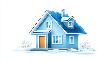 Vector clipart of a modern blue house with a pitched roof, isolated on a white background in flat-style design.