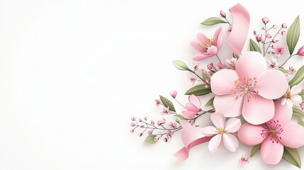 Vector clipart of a pastel pink invitation template with floral decoration and ribbon elements, isolated on a white background.