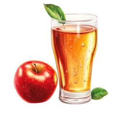Fototapeta premium Fresh apple drink with a whole apple and mint leaves on a bright isolate background.