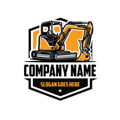 Premium mini excavator logo emblem vector isolated