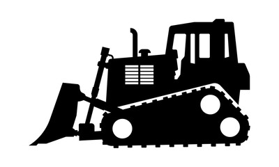 Silhouette of Bulldozer Icon in Flat Style. Vector Illustration