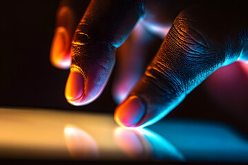 Close-up of a Black Hand Interacting with a Touchscreen Device