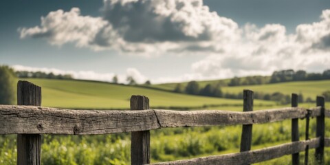 Obraz premium Vintage Wooden Fence in a Countryside Setting.