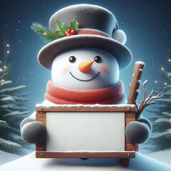 snowman with sign