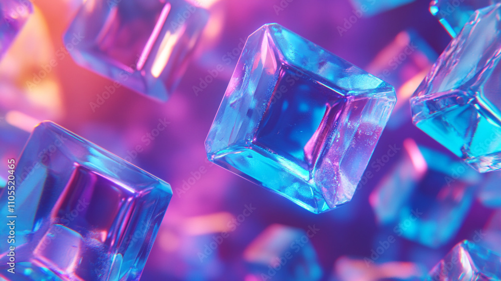 Aufkleber colorful translucent cubes floating in a vibrant abstract background with soft lighting