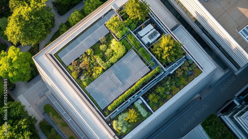Aufkleber aerial view of a sustainable data center with a rooftop garden, blending high-tech functionality and