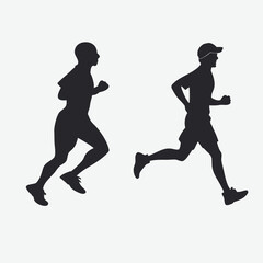 Run. Running men and women, vector set of isolated silhouettes