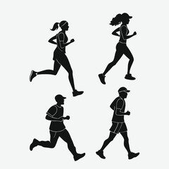 Obraz premium Run. Running men and women, vector set of isolated silhouettes