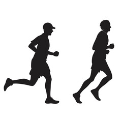 Run. Running men and women, vector set of isolated silhouettes