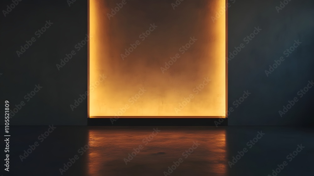 Poster 8. a minimalist bedroom with an empty wall and soft lighting creating a central space for text