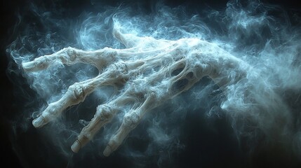 Obraz premium Skeletal Hand Reaching from Shadowy Abyss Symbolizing Death s Mystery