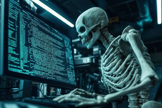 Skeleton Programmer Works Late On Computer Code