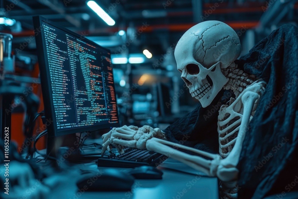 Poster skeleton programmer codes late into the night