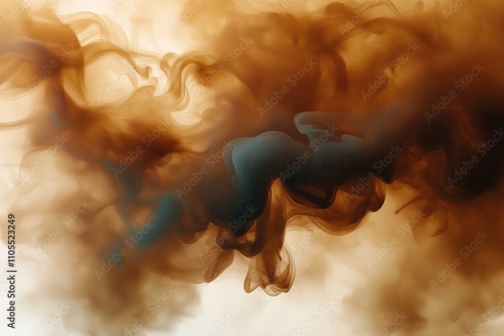 Poster abstract design of brown, teal smoke swirling. soft colors create dynamic visual effect. abstract ba